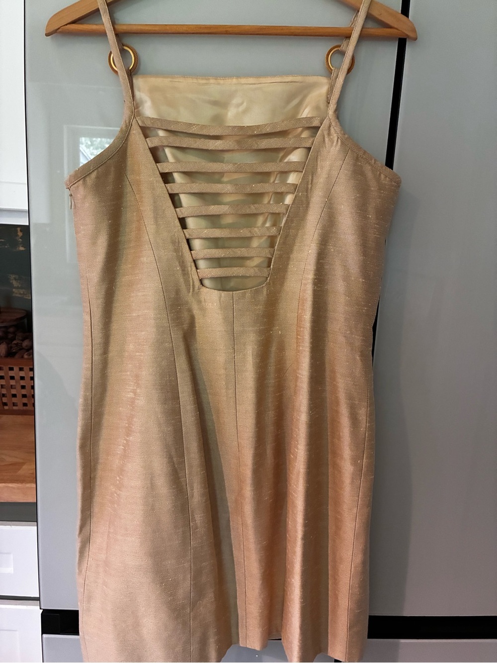 Vintage 90’s Linda Segal dress Gold Slip Dress with Ring-Strap Detail size 8